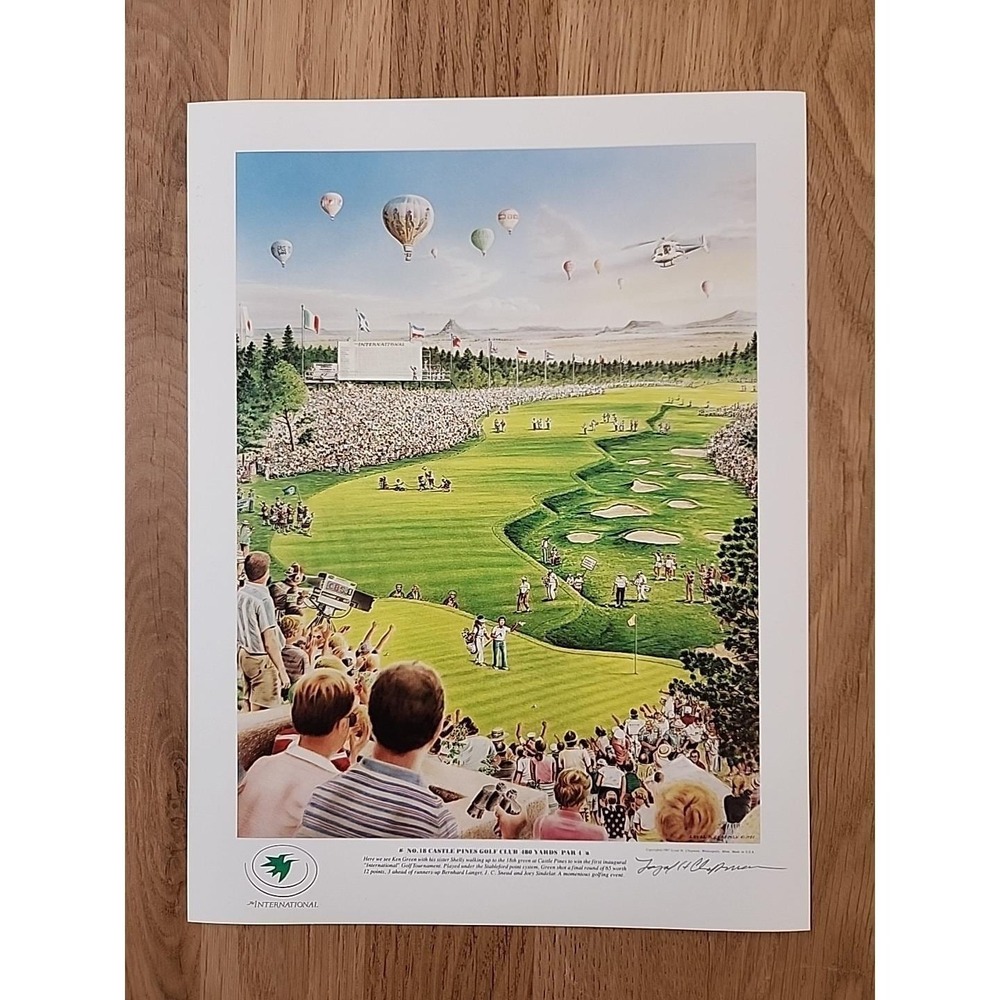 RARE Vtg Loyal H..Chapman No.18 Castle Pines Int. Golf  '87 Signed 9"x12"  Print
